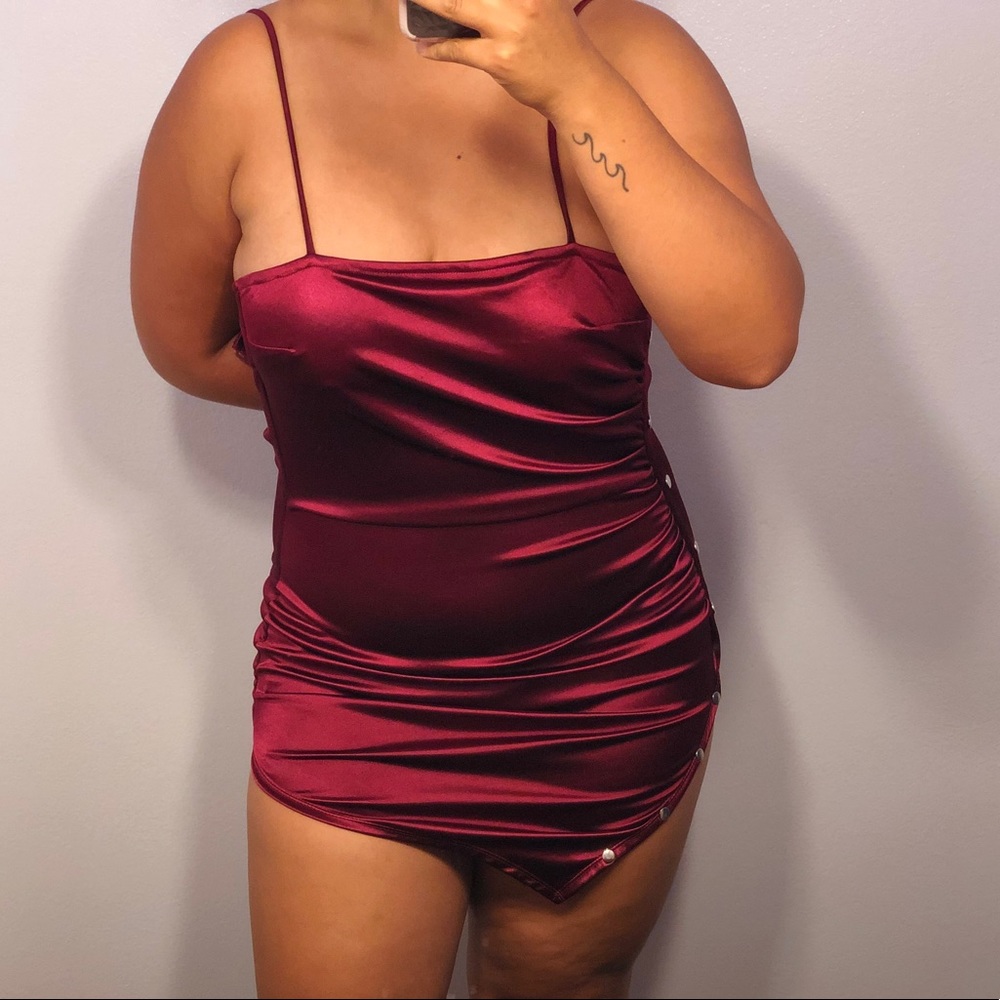 Fashion nova wine silky sexy satin dress
